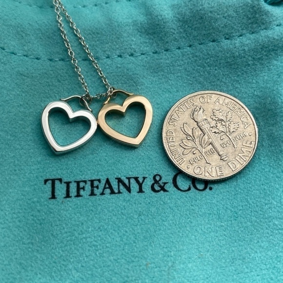 TIFFANY & CO Sentimental double Heart necklace Rose 750 18k & 925 - Picture 10 of 10